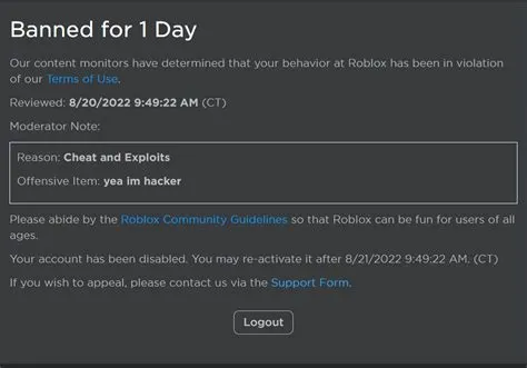 Can you get banned on roblox for saying hacker