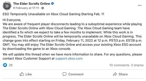 Why was eso removed from cloud gaming