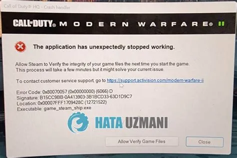 What is error code 0x80070057 in modern warfare