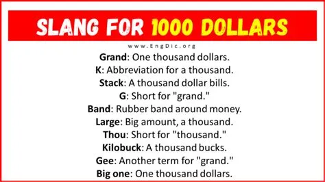 What is 1000 dollars slang