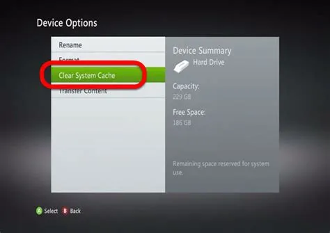 What does clear system cache do on xbox 360